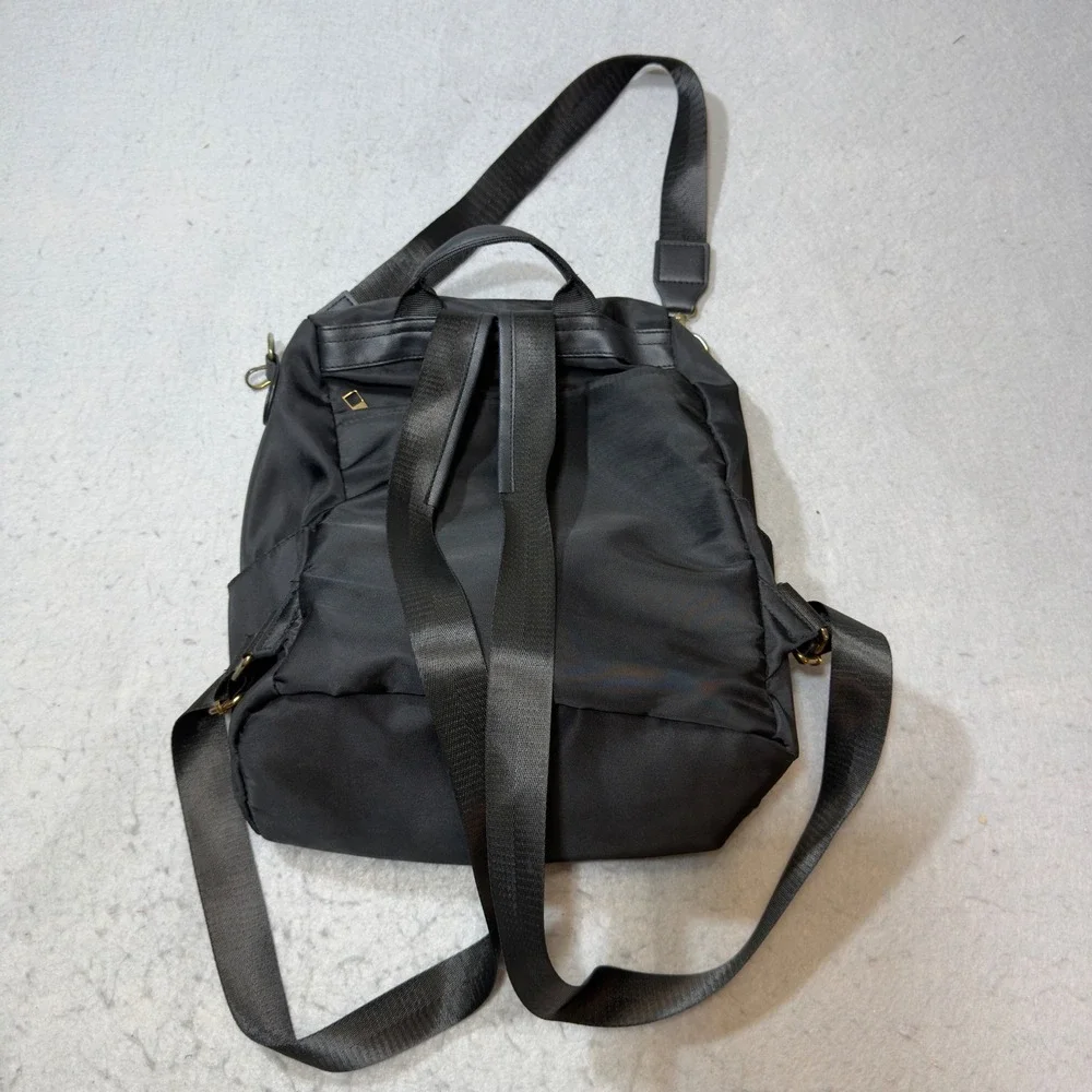 Black Quilted Nylon‎ Convertible Backpack Crossbody Bag Gold Hardware 13in
